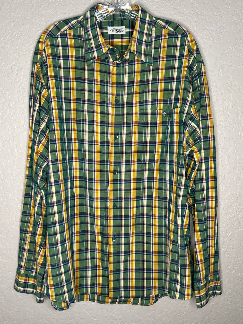 Vintage Missoni Sport Mens Button Down Green Italian Made Shirt Sz L Summer